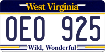 WV license plate OEO925
