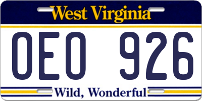 WV license plate OEO926