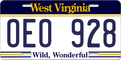 WV license plate OEO928
