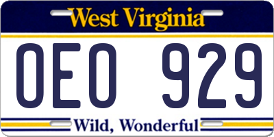 WV license plate OEO929