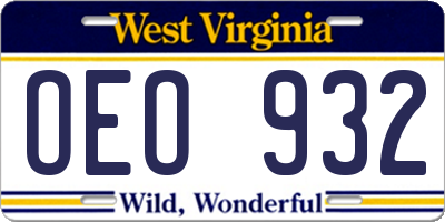 WV license plate OEO932