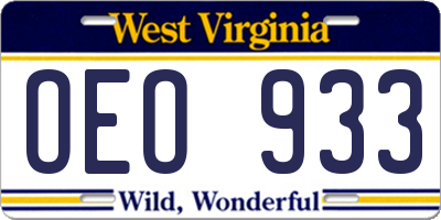 WV license plate OEO933