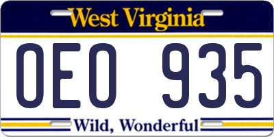 WV license plate OEO935