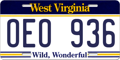 WV license plate OEO936