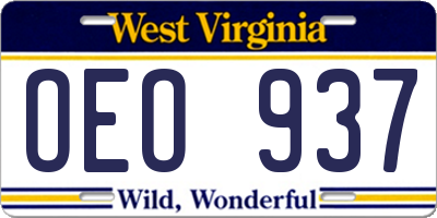 WV license plate OEO937