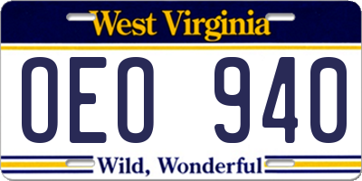 WV license plate OEO940