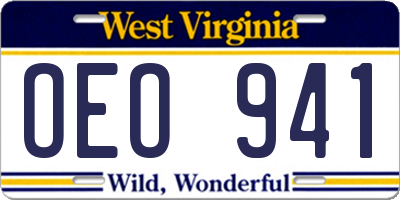WV license plate OEO941