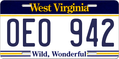 WV license plate OEO942