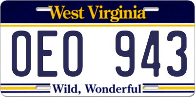 WV license plate OEO943