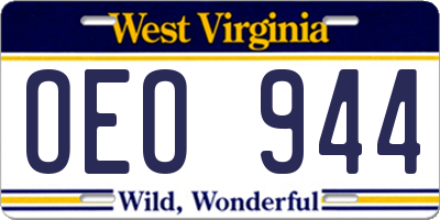 WV license plate OEO944