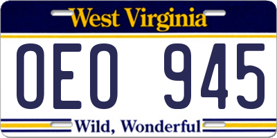 WV license plate OEO945