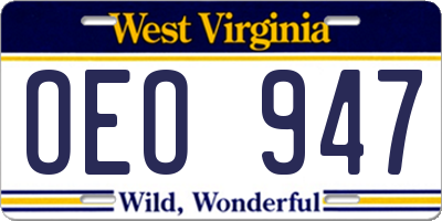 WV license plate OEO947