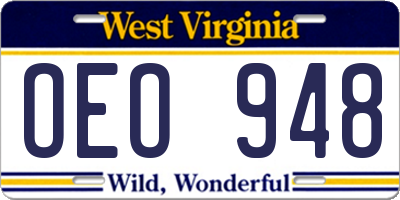 WV license plate OEO948