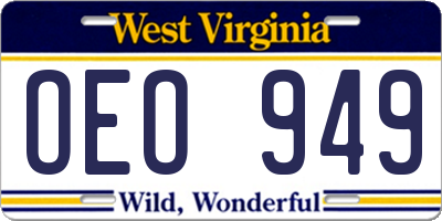 WV license plate OEO949