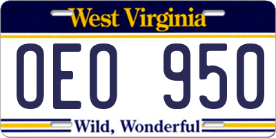 WV license plate OEO950