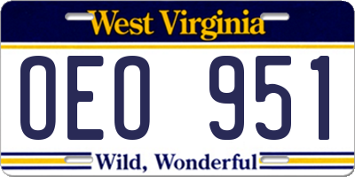 WV license plate OEO951