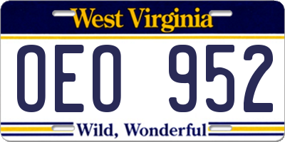 WV license plate OEO952