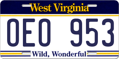 WV license plate OEO953