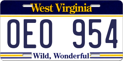 WV license plate OEO954