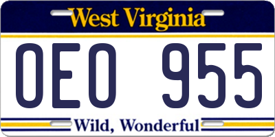 WV license plate OEO955