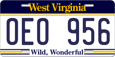 WV license plate OEO956