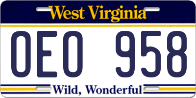 WV license plate OEO958