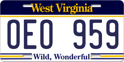 WV license plate OEO959