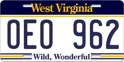 WV license plate OEO962