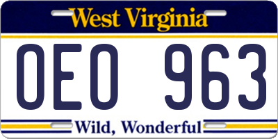 WV license plate OEO963