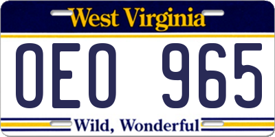 WV license plate OEO965
