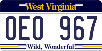 WV license plate OEO967
