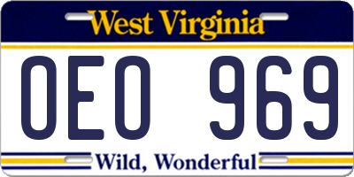 WV license plate OEO969