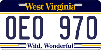 WV license plate OEO970