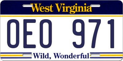 WV license plate OEO971