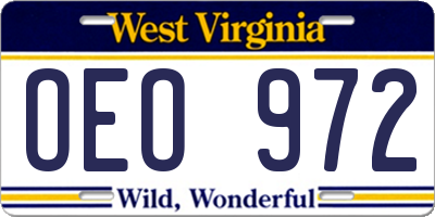 WV license plate OEO972