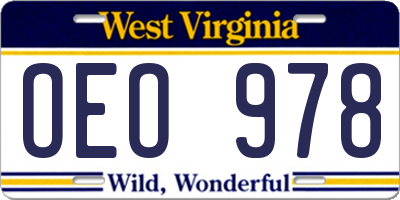 WV license plate OEO978