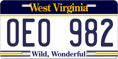 WV license plate OEO982