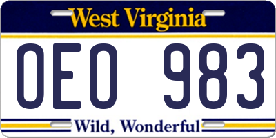 WV license plate OEO983