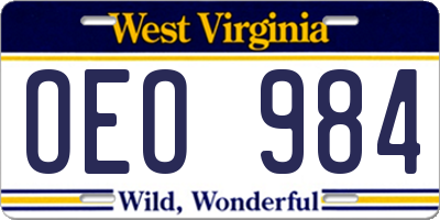 WV license plate OEO984