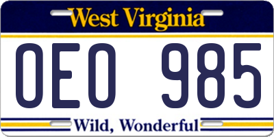 WV license plate OEO985