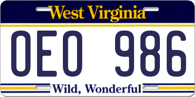 WV license plate OEO986