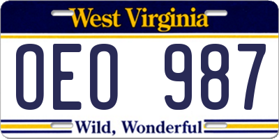 WV license plate OEO987