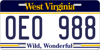 WV license plate OEO988