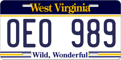 WV license plate OEO989