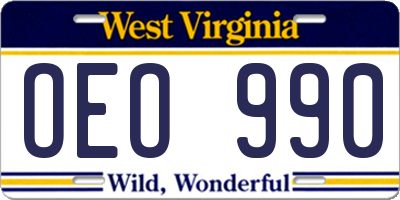 WV license plate OEO990
