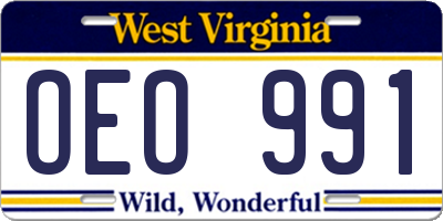 WV license plate OEO991