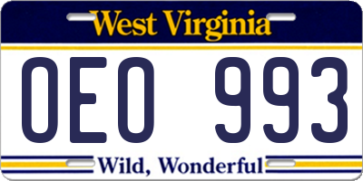 WV license plate OEO993