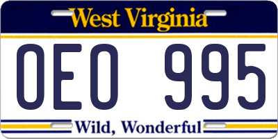 WV license plate OEO995
