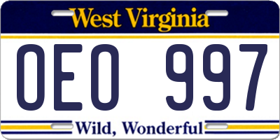 WV license plate OEO997