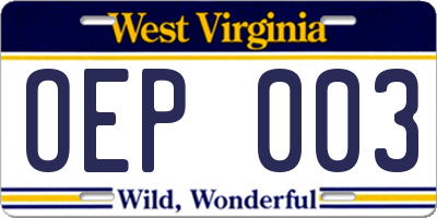 WV license plate OEP003